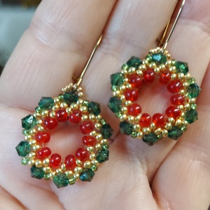 Adventi gyöngyfülbevaló  - ékszer - fülbevaló - lógós kerek fülbevaló - Meska.hu