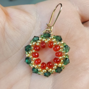 Adventi gyöngyfülbevaló  - ékszer - fülbevaló - lógós kerek fülbevaló - Meska.hu