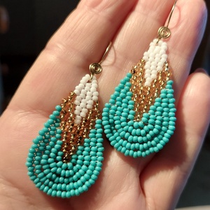 Türkizzöld csepp gyöngyfülbevaló - ékszer - fülbevaló - lógó csepp fülbevaló - Meska.hu