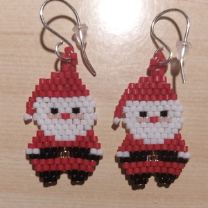 Pocakos Mikulás gyöngyfülbevaló , Ékszer, Fülbevaló, Lógó fülbevaló, Ékszerkészítés, Gyöngyfűzés, gyöngyhímzés, MESKA