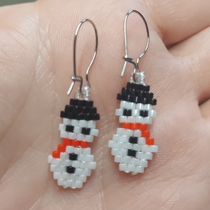Mini hóember gyöngyfülbevaló , Ékszer, Fülbevaló, Lógó fülbevaló, Ékszerkészítés, Gyöngyfűzés, gyöngyhímzés, MESKA