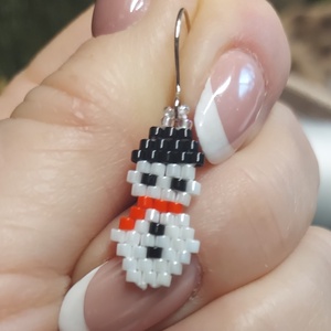 Mini hóember gyöngyfülbevaló  - ékszer - fülbevaló - lógó fülbevaló - Meska.hu