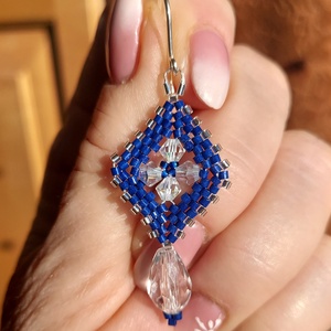 Sötétkék Swarovski gyöngyfülbevaló - ékszer - fülbevaló - lógó fülbevaló - Meska.hu