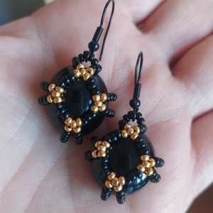 Fekete-arany üvegkavics ékszer garnitúra - ékszer - ékszerszett - Meska.hu