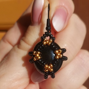 Fekete-arany üvegkavics ékszer garnitúra - ékszer - ékszerszett - Meska.hu