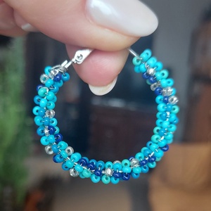 Kék karika gyöngyfülbevaló - ékszer - fülbevaló - karika fülbevaló - Meska.hu