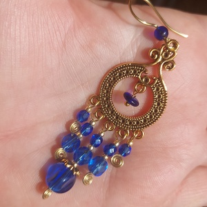 Királykék-arany gyöngyfülbevaló - ékszer - fülbevaló - lógó fülbevaló - Meska.hu