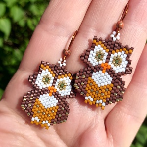 Baglyocska gyöngyfülbevaló  - Meska.hu