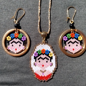 Frida Kahlo gyöngy fülbevaló  - ékszer - fülbevaló - lógó fülbevaló - Meska.hu