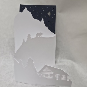 Alpesi jelenet kártya, Karácsony, Karácsonyi ajándékozás, Karácsonyi ajándékcsomagolás, Papírművészet, MESKA