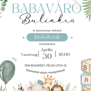 Cuki szafari állatkás Babaváró meghívó - Személyre szabott Gender Reveal meghívó borítékkal (Digitális vagy Nyomtatott) - baba - mama - babaemlékek - babaváró meghívó - Meska.hu
