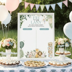 Cuki szafari állatkás Babaváró meghívó - Személyre szabott Gender Reveal meghívó borítékkal (Digitális vagy Nyomtatott) - baba - mama - babaemlékek - babaváró meghívó - Meska.hu