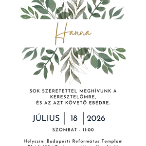 Elegáns Keresztelő Meghívó � Szerkeszthető Kislányos Vadvirágos Greenery Meghívó Kártya - baba - mama - keresztelő kellékek - keresztelő meghívó - Meska.hu