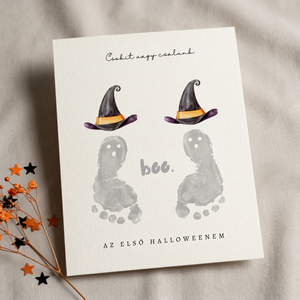 Nyomtatható halloweeni baba lábnyomat emléklap, kézlenyomatos gyerekszoba dekoráció, digitális csomag - baba - mama - babaemlékek - baba emlékőrző - Meska.hu