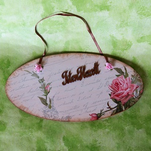 Rózsás kopogtató 'Isten Hozott' felirattal, Otthon & Életmód, Isten hozott tábla, Ház & Kert, Decoupage, transzfer és szalvétatechnika, MESKA