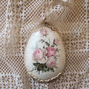 Rózsás tojásfüggő, Otthon & Életmód, Dekoráció, Fali és függő dekoráció, Függődísz, Decoupage, transzfer és szalvétatechnika, MESKA