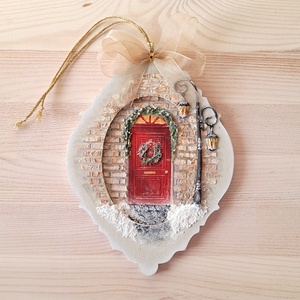 Szeretet-ajtó, Karácsony, Karácsonyi lakásdekoráció, Karácsonyi lakásdíszek, Decoupage, transzfer és szalvétatechnika, Festett tárgyak, Meska