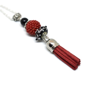 Piros fekete bojtos nyaklánc pandora gyönggyel -  - Meska.hu