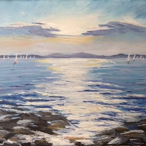 Balaton - vitorlások a fényben című akril festmény - vászonkép, 40�30 cm, Művészet, Festmény, Akril, Festészet, MESKA