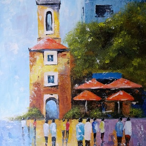 Városi forgatag című festmény, Művészet, Festmény, Akril, Festészet, MESKA