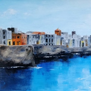 Sziklaparti kisváros című festmény - Meska.hu