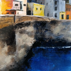 Sziklaparti kisváros című festmény - művészet - festmény - akril - Meska.hu