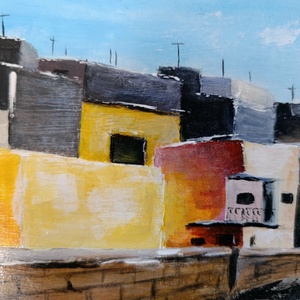 Sziklaparti kisváros című festmény - művészet - festmény - akril - Meska.hu