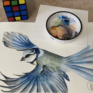 Kék Cinege Eredeti akvarell kép - Cyanistes caeruleus - művészet - festmény - akvarell - Meska.hu