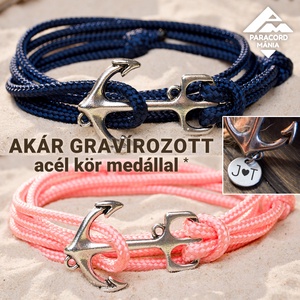 Horgonyos páros vitorlás karkötő maxi hosszban, akár gravírozott acél medállal (választható színben), Ékszer, Karkötő, Fonott karkötő, Csomózás, Ékszerkészítés, MESKA