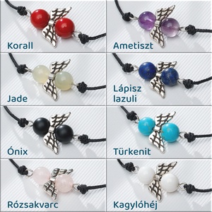 Minerva Angyal karkötő választható ásvánnyal: korall, jade, ónix, rózsakvarc, ametiszt, lápisz lazuli, türkenit, kagyló - ékszer - karkötő - karkötő medállal - Meska.hu