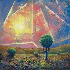 Fénykapu - Absztrakt tájkép, olajfestmény keretezve, akasztóval - azonnal falra akasztható., Művészet, Festmény, Olajfestmény, Festészet, MESKA