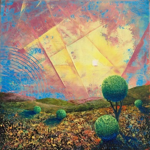 Végtelen kapu - Absztrakt tájkép, olajfestmény keretezve, akasztóval - azonnal falra akasztható., Művészet, Festmény, Olajfestmény, Festészet, MESKA