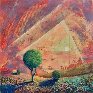 Rezgő horizont - Absztrakt tájkép, olajfestmény keretezve, akasztóval - azonnal falra akasztható., Művészet, Festmény, Olajfestmény, Festészet, MESKA