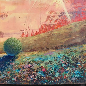 Rezgő horizont - Absztrakt tájkép, olajfestmény keretezve, akasztóval - azonnal falra akasztható. - művészet - festmény - olajfestmény - Meska.hu