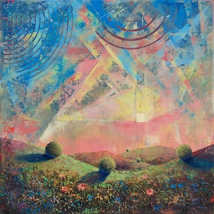 Vibráló csend - Absztrakt tájkép, olajfestmény keretezve, akasztóval - azonnal falra akasztható., Művészet, Festmény, Olajfestmény, Festészet, MESKA