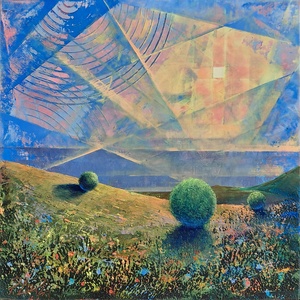 Lélekhorizont - Absztrakt tájkép, olajfestmény keretezve, akasztóval - azonnal falra akasztható., Művészet, Festmény, Olajfestmény, Festészet, MESKA