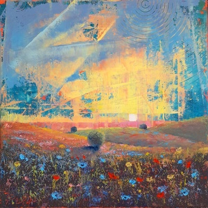 Alföld 1. - Absztrakt tájkép, olajfestmény keretezve, akasztóval - azonnal falra akasztható., Művészet, Festmény, Olajfestmény, Festészet, MESKA