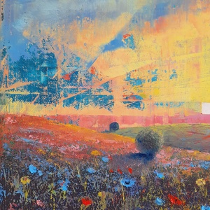 Alföld 1. - Absztrakt tájkép, olajfestmény keretezve, akasztóval - azonnal falra akasztható. - művészet - festmény - olajfestmény - Meska.hu