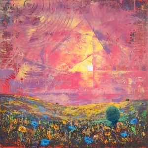 Alföld 2. - Absztrakt tájkép, olajfestmény keretezve, akasztóval - azonnal falra akasztható., Művészet, Festmény, Olajfestmény, Festészet, MESKA