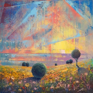 Alföld III. - Absztrakt tájkép, olajfestmény keretezve, akasztóval - azonnal falra akasztható., Művészet, Festmény, Olajfestmény, Festészet, MESKA