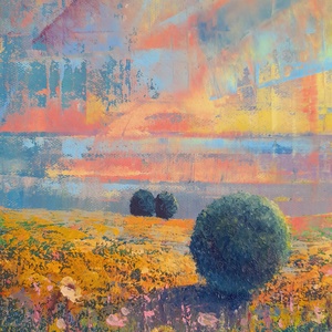 Alföld III. - Absztrakt tájkép, olajfestmény keretezve, akasztóval - azonnal falra akasztható. - művészet - festmény - olajfestmény - Meska.hu