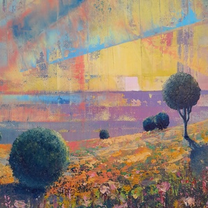 Alföld III. - Absztrakt tájkép, olajfestmény keretezve, akasztóval - azonnal falra akasztható. - művészet - festmény - olajfestmény - Meska.hu