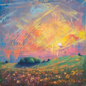 Alföld IV. - Absztrakt tájkép, olajfestmény keretezve, akasztóval - azonnal falra akasztható., Művészet, Festmény, Olajfestmény, Festészet, MESKA