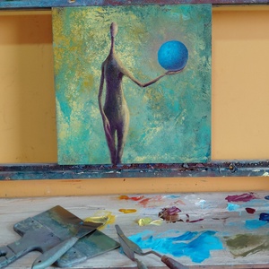 Gaia csendje - Eredeti, vastag festékrétegekkel texturált, absztrakt olajfestmény - művészet - festmény - olajfestmény - Meska.hu