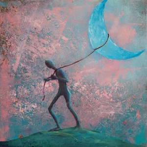 A hold megmentése - Eredeti, vastag festékrétegekkel texturált, absztrakt olajfestmény - művészet - festmény - olajfestmény - Meska.hu