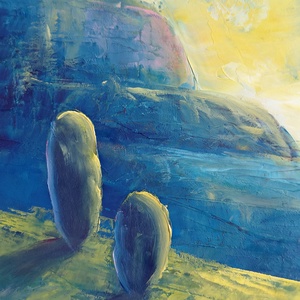 Fényhatár - Eredeti, texturált, absztrakt tájkép, olajfestmény - művészet - festmény - olajfestmény - Meska.hu