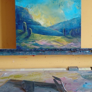 Fényhatár - Eredeti, texturált, absztrakt tájkép, olajfestmény - művészet - festmény - olajfestmény - Meska.hu