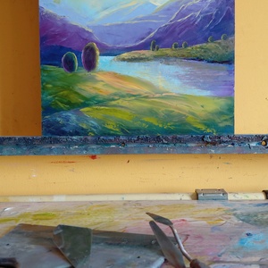 Csendes távolság - Eredeti, texturált, absztrakt tájkép, olajfestmény - művészet - festmény - olajfestmény - Meska.hu