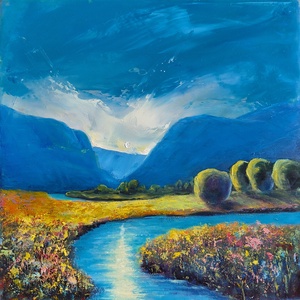 Nyári áramlás - Eredeti, texturált, absztrakt tájkép, olajfestmény - művészet - festmény - olajfestmény - Meska.hu