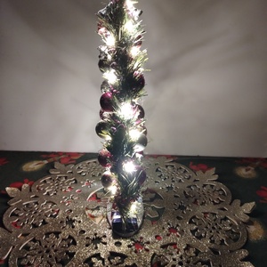 Egyedi, kézzel készült világító karácsonyi asztal dísz-pink/ezüst  díszítéssel - karácsony - karácsonyi lakásdekoráció - ünnepi asztaldekoráció - Meska.hu